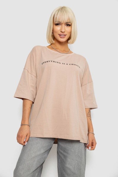 Футболка женская с принтом, цвет бежевый, 244R2020