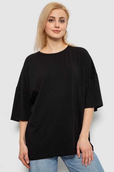Футболка женская однотонная, цвет черный, 244R2023