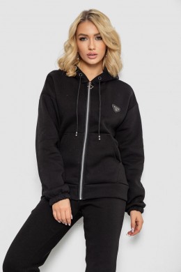 Спортивный костюм женский на флисе на молнии, цвет черный, 247R1060