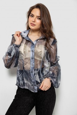 Блуза жіноча з принтом шифонова, колір сірий, 230R1503