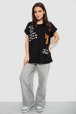 Футболка женская с принтом, цвет черный, 244R3002