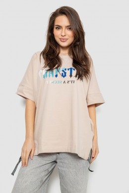 Футболка женская с принтом, цвет светло-бежевый, 244R4012