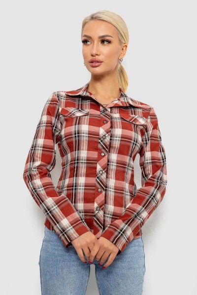 Рубашка женская в клетку, цвет коричневый, 230R064-1
