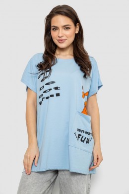 Футболка женская с принтом, цвет голубой, 244R3002