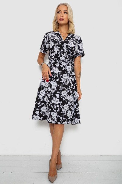 Платье софт на запах с принтом, цвет черный, 230R0107