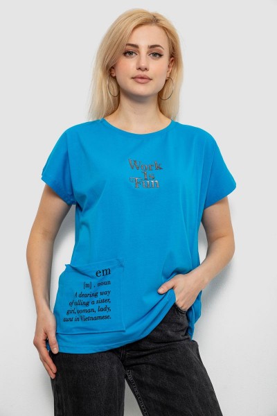 Футболка женская с принтом, цвет бирюзовый, 244R3017