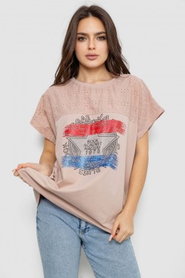Футболка женская с принтом, цвет бежевый, 244RW532