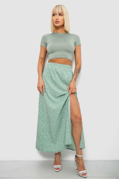 Спідниця софт однотонна в горошок, колір оливковий, 257R11-1