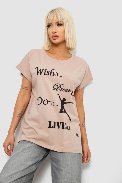 Футболка жіноча з принтом, колір бежевий, 244R3004