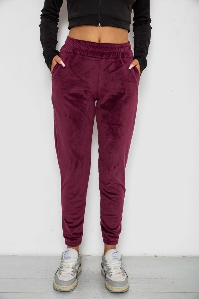 Спортивні штани велюрові жіночі на флісі, колір бордовий, 238R58648