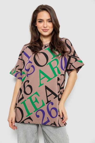 Футболка женская с принтом, цвет бежевый, 244R4002-1