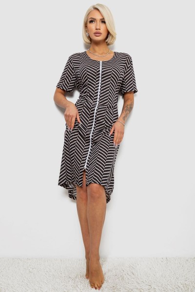 Халат женский на молнии с принтом, цвет черный, 257R1030-6