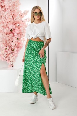 Юбка софт с цветочным принтом, цвет зеленый, 257R11
