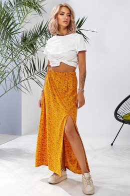 Юбка софт с цветочным принтом, цвет горчичный, 257R11