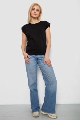 Футболка женская однотонная, цвет черный, 244R2215-5