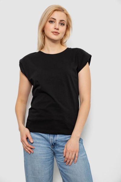 Футболка женская однотонная, цвет черный, 244R2215-5
