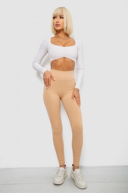 Лосины однотонные в рубчик, цвет бежевый, 244R312-5