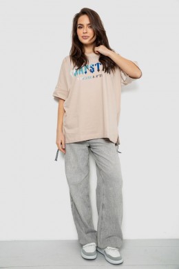 Футболка женская с принтом, цвет светло-бежевый, 244R4012