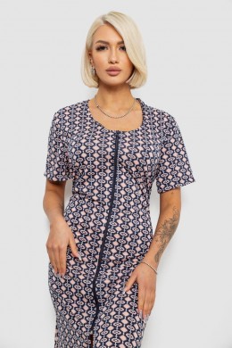 Халат женский на молнии с принтом, цвет сине-пудровый, 257R1030-8