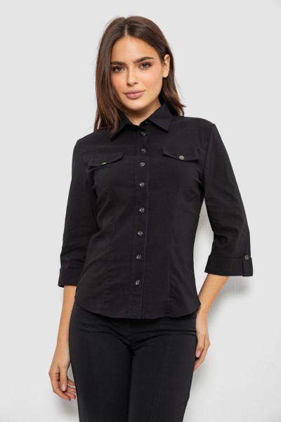 Сорочка жіноча однотонна, колір чорний, 230R068-3