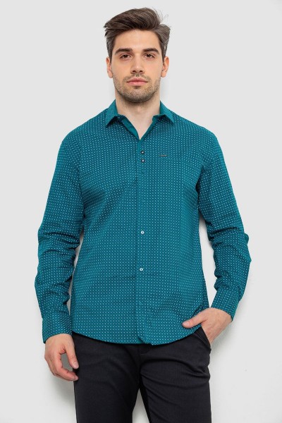 Рубашка мужская с принтом  -уценка, цвет зеленый, 214R7468-U-3