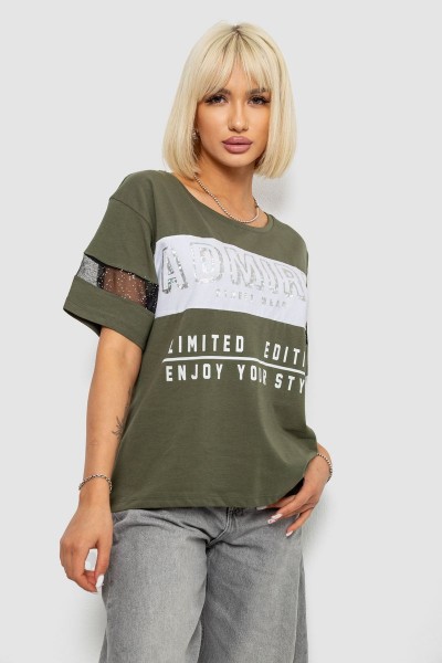 Футболка жіноча з принтом, колір хакі, 244R2153-5