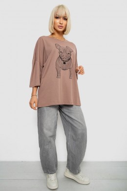 Футболка женская с принтом, цвет мокко, 244R3008