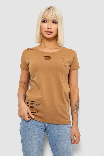 Футболка женская с принтом, цвет коричневый, 244R2218-3
