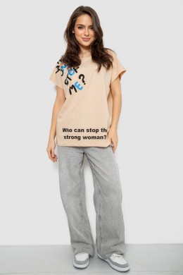 Футболка женская с принтом, цвет светло-бежевый, 244R3001