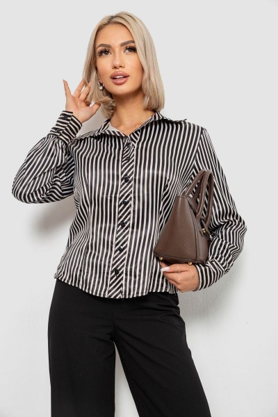 Сорочка класична в смужку, колір чорно-молочний, 230R66-2
