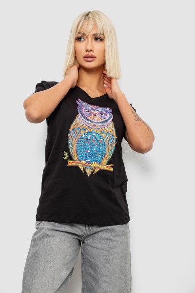 Футболка женская с принтом, цвет черный, 244R2804