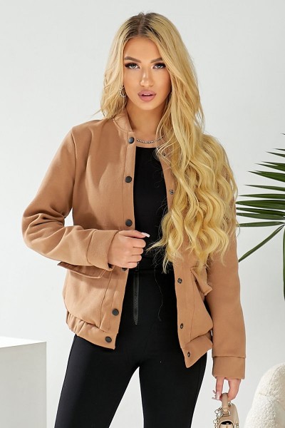 Бомбер женский искусственный кашемир, цвет темно-бежевый, 257R325