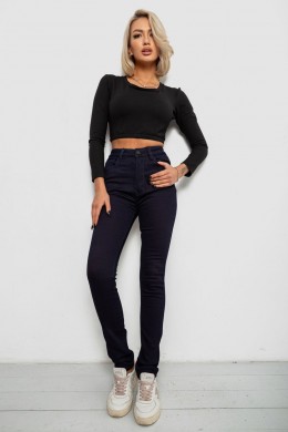 Джинси жіночі однотонні на флісі, колір темно-синій, 244RS021
