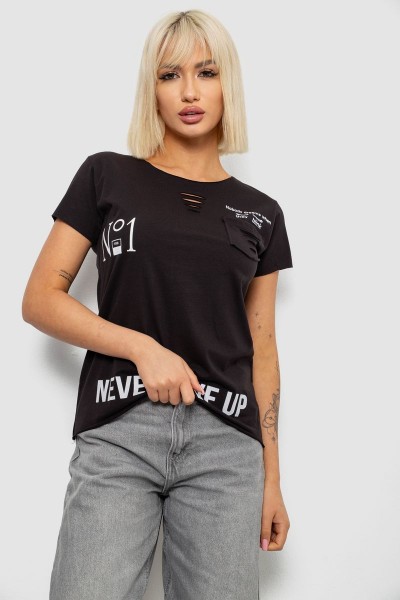 Футболка жіноча однотонна, колір чорний, 244R2214-6