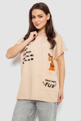 Футболка женская с принтом, цвет светло-бежевый, 244R3002