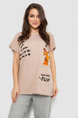 Футболка женская с принтом, цвет бежевый, 244R3002