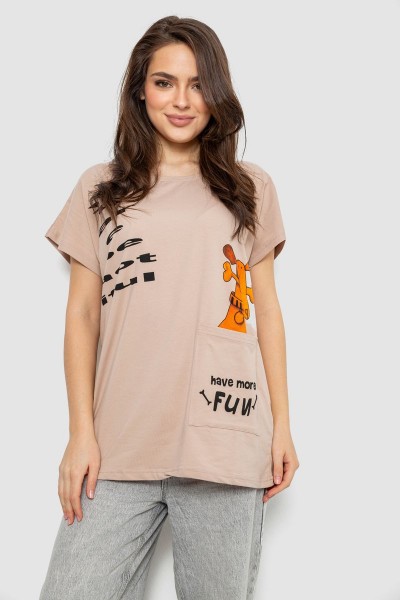 Футболка женская с принтом, цвет бежевый, 244R3002