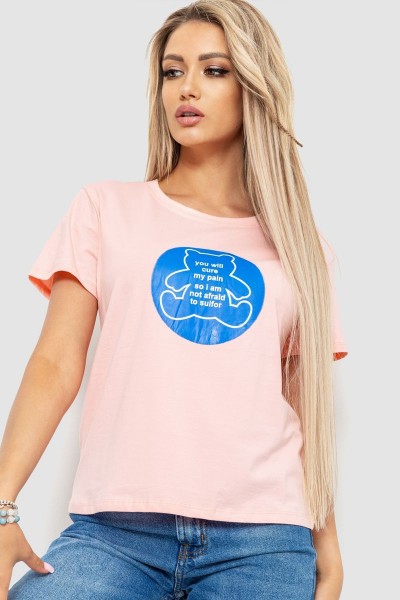 Футболка женская с принтом  -уценка, цвет розовый, 221R3009-U-26