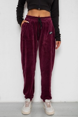 Спортивні штани велюрові жіночі на флісі, колір бордовий, 238R58649-1