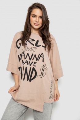 Футболка женская с принтом, цвет бежевый, 244R4017