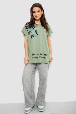 Футболка жіноча з принтом, колір оливковий, 244R3001