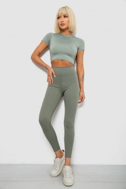 Лосины однотонные в рубчик, цвет оливковый, 244R312-5