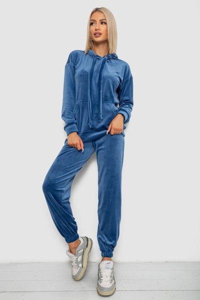 Спортивный костюм женский велюровый, цвет джинс, 241R1530-5