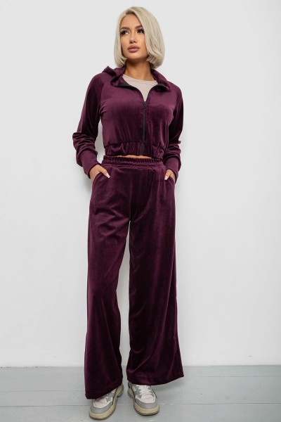 Спортивный костюм женский велюровый, цвет сливовый, 257R4125
