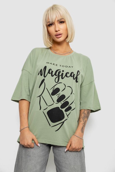 Футболка женская с принтом, цвет оливковый, 244R6005