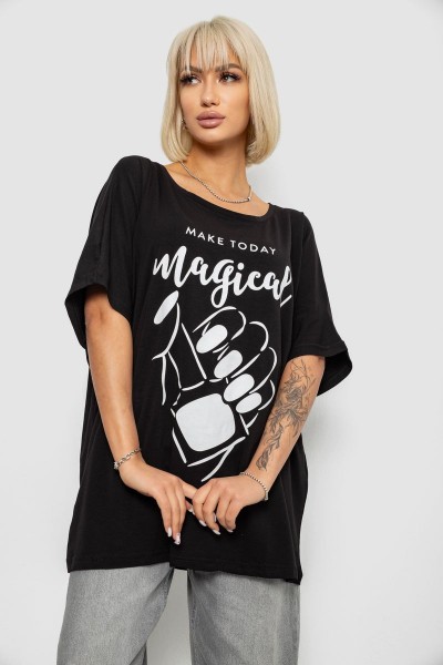 Футболка жіноча з принтом, колір чорний, 244R6005-1