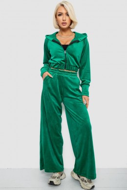 Спортивный костюм женский велюровый, цвет зеленый, 257R4125
