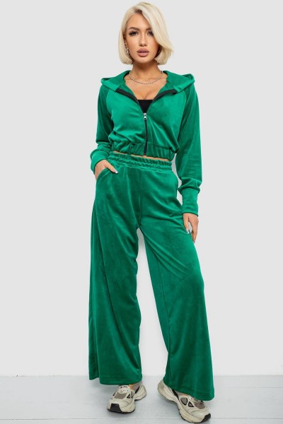 Спортивный костюм женский велюровый, цвет зеленый, 257R4125