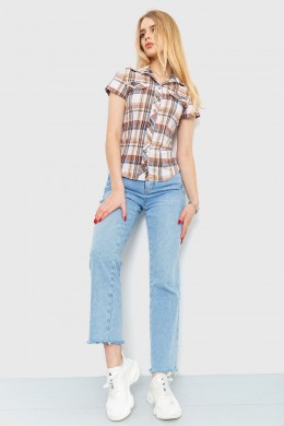 Рубашка женская в клетку, цвет бежево-серый, 230R061-11