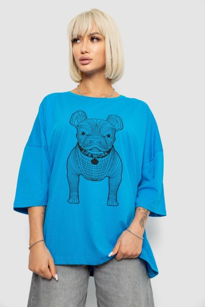 Футболка женская с принтом, цвет голубой, 244R3008